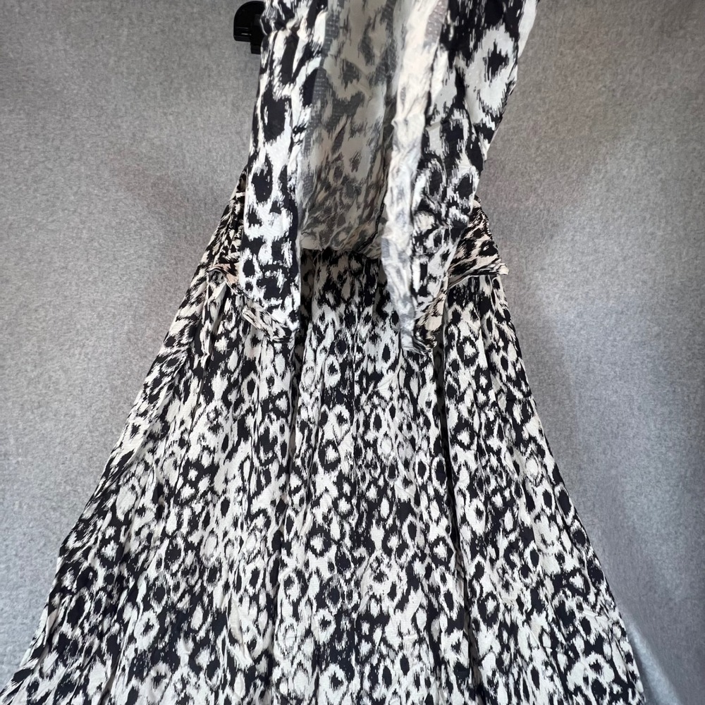 Anthropologie Midi Dress Women XS Black White Animal Print Strappy Boho Slit - Picture 3 of 12